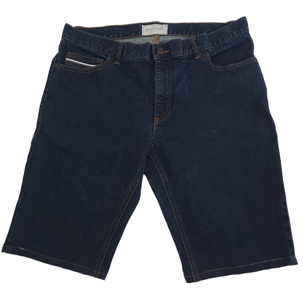 Sun + Stone Denim Shorts Mens 34 Blue Dark‎ Wash Pockets Stretch Casual